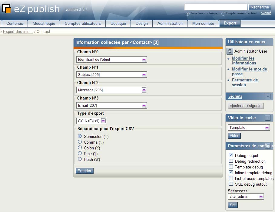 Administration - Export attribute selection module view (FR Translation)